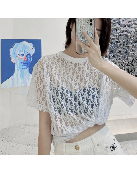 Sexy Women T Shirt See Through Transparent Mesh Tops Short Sleeve Sheer Slim Ladies O-neck Luxury T-Shirt